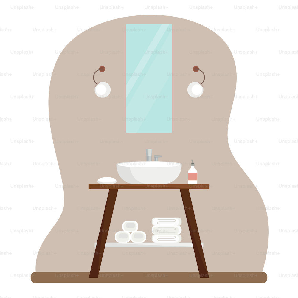 Interior of the bathroom with furniture. Flat cartoon style. Vector illustration