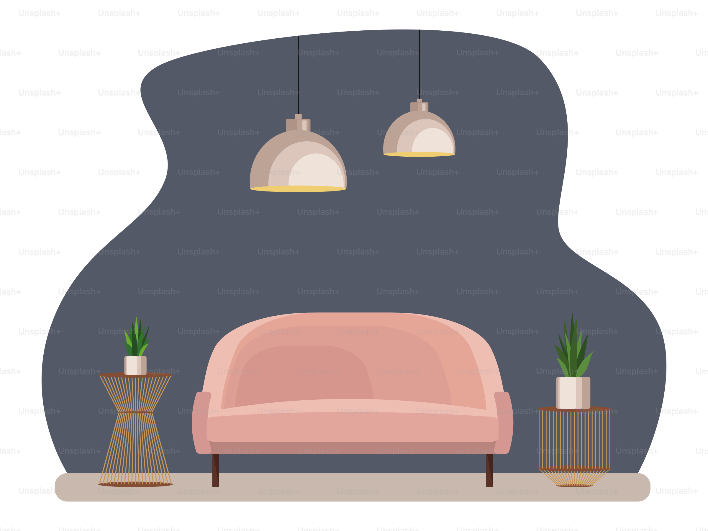 Interior of the living room with furniture. Flat cartoon style. Vector illustration