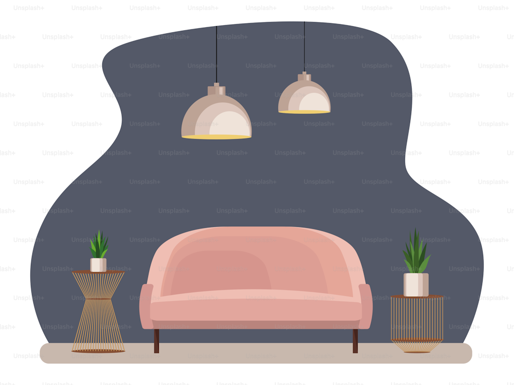 Intérieur du salon avec meubles. Style dessin animé plat. Illustration vectorielle