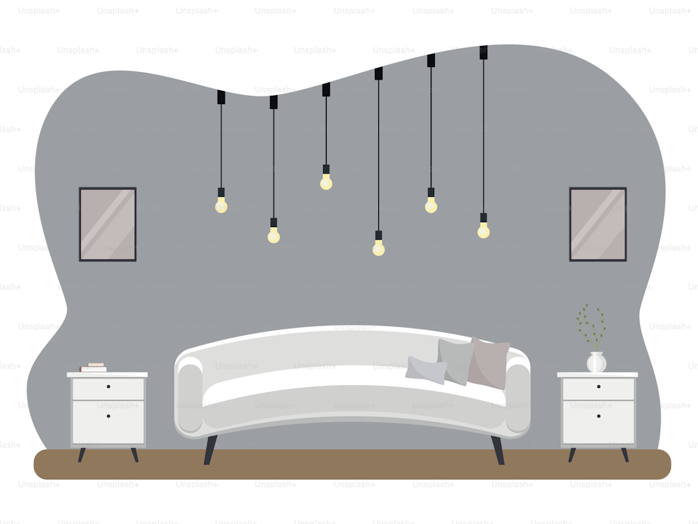 Interior of the living room with furniture. Flat cartoon style. Vector illustration