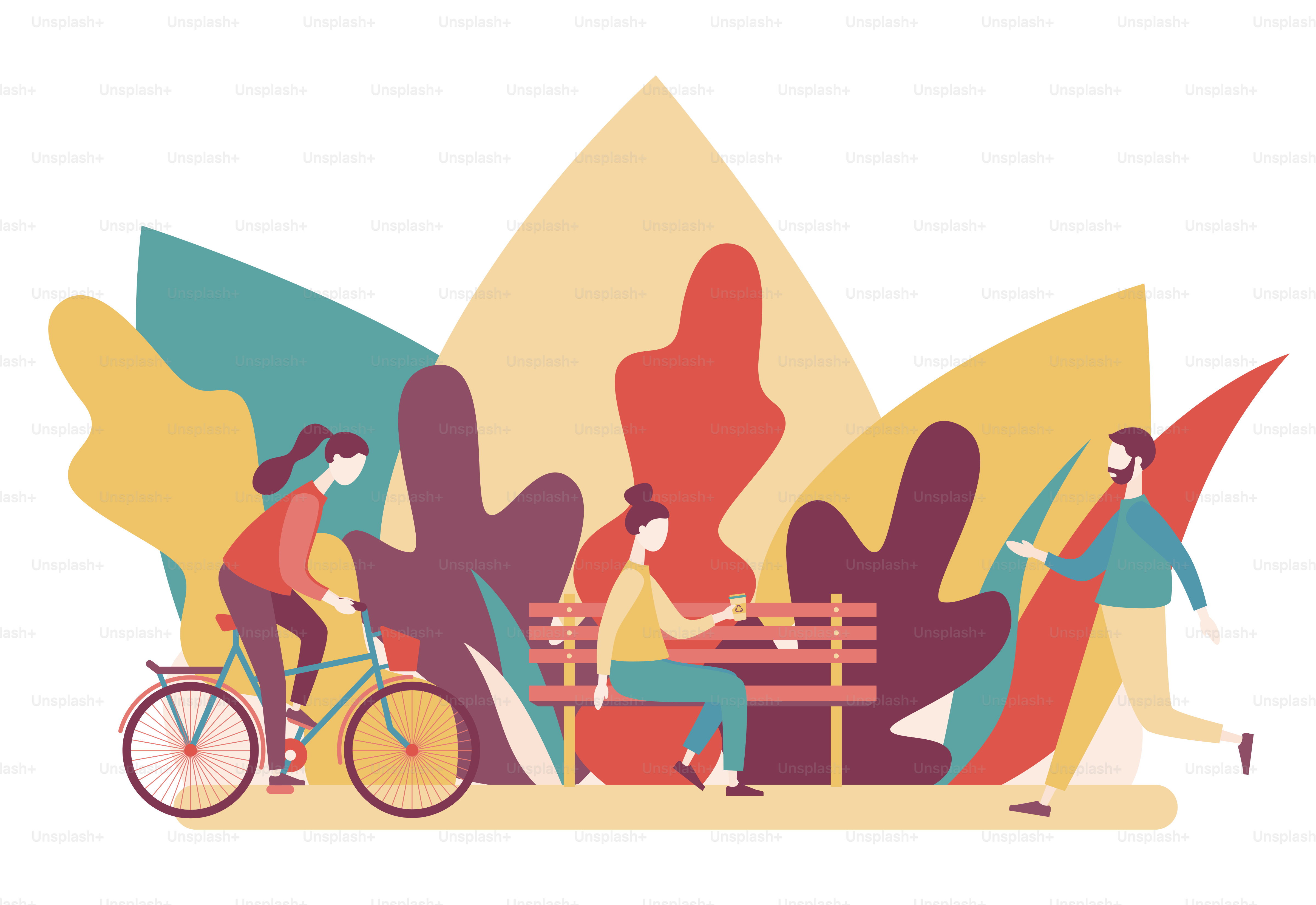 City park. People in the park. Flat cartoon style. Vector illustration