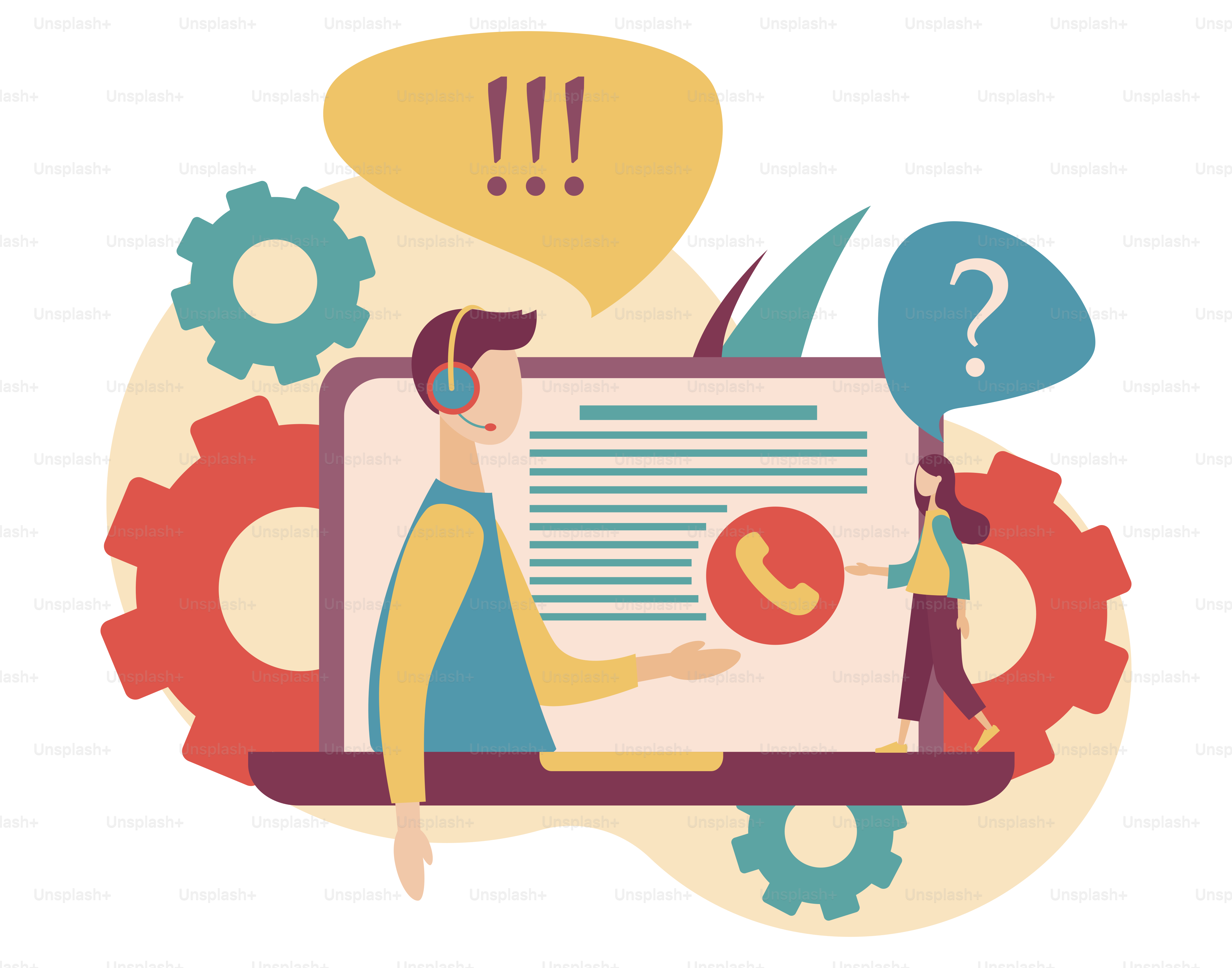 Call center. Flat cartoon style. Vector illustration