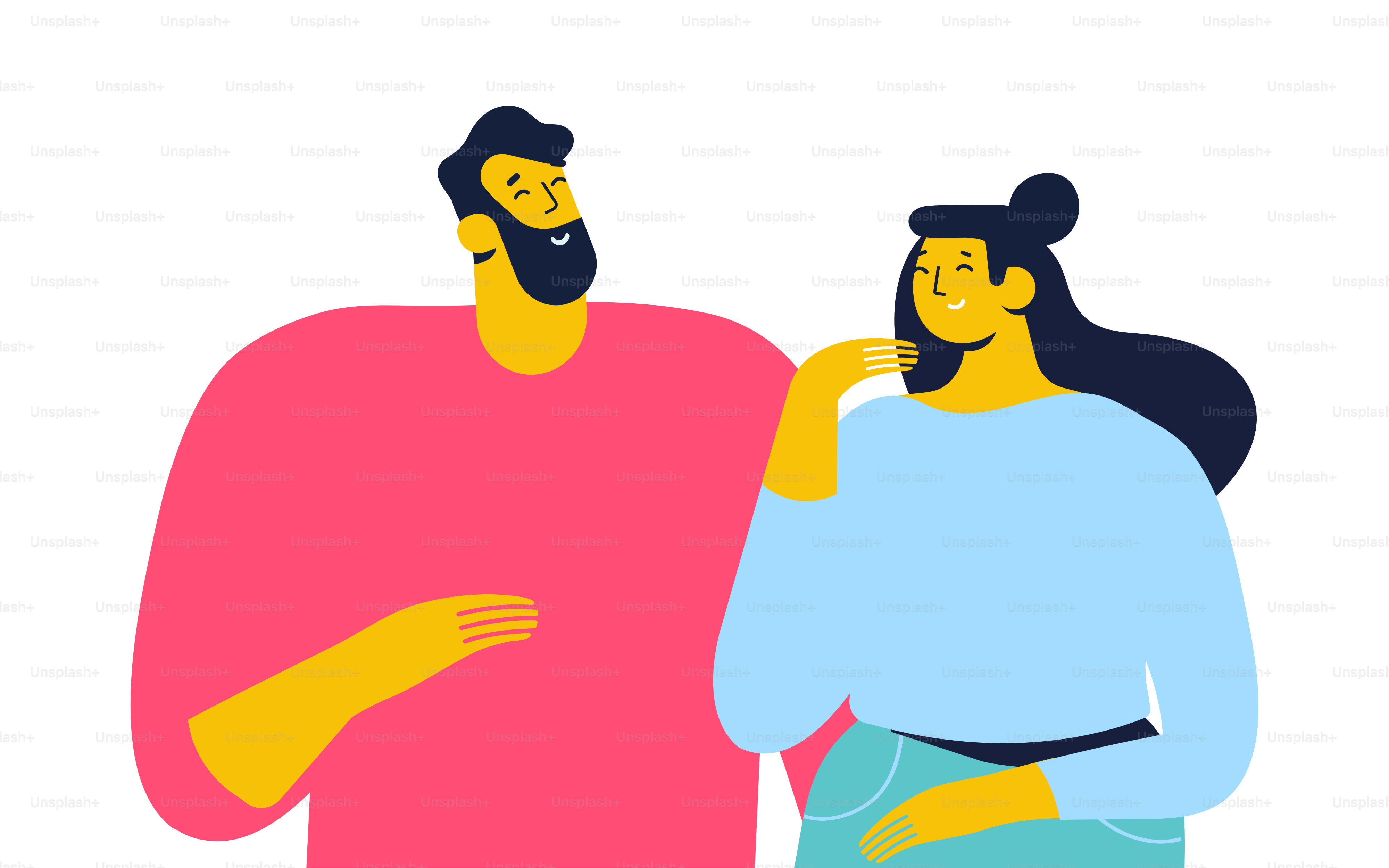 Happy smiling people flat vector illustration isolated on white background. Friendship. Man and  woman happy