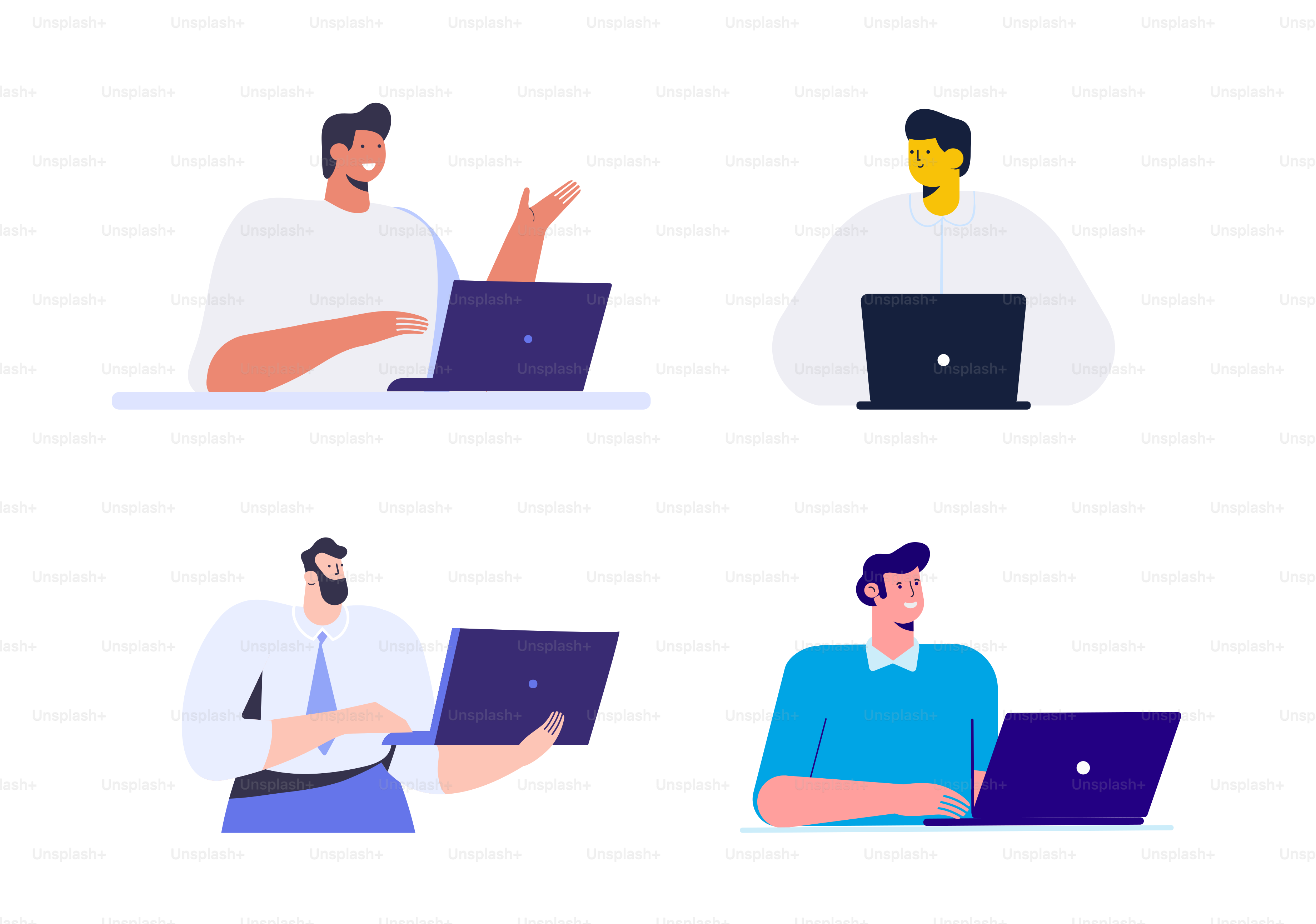 Man working Laptop flat vector illustration
