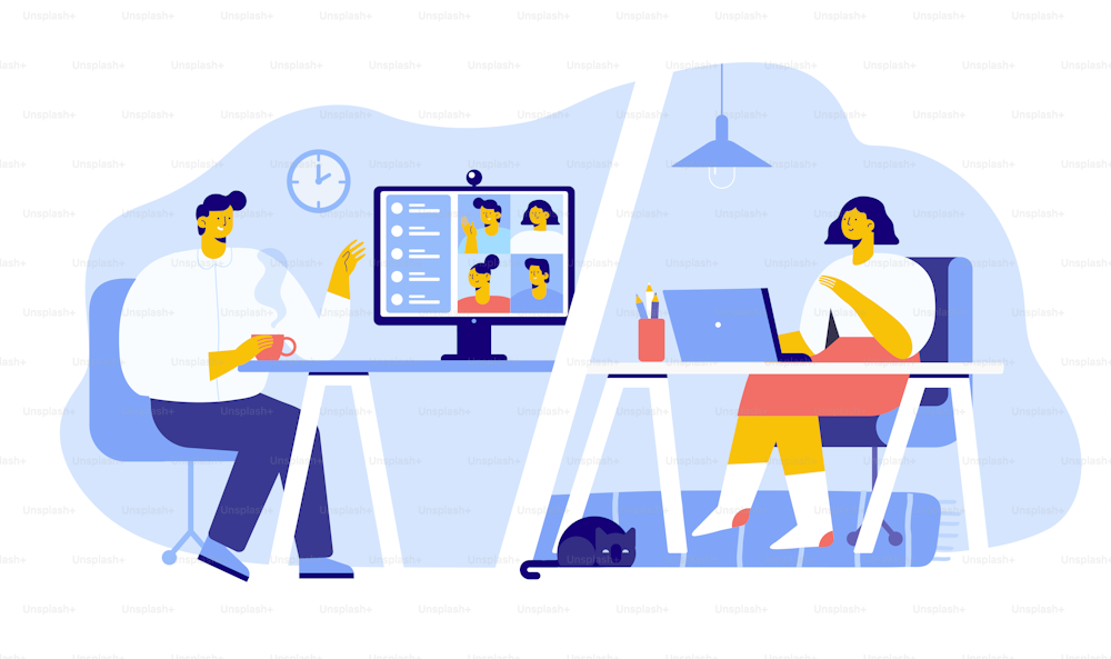 Group video conference. Flat Vector illustration