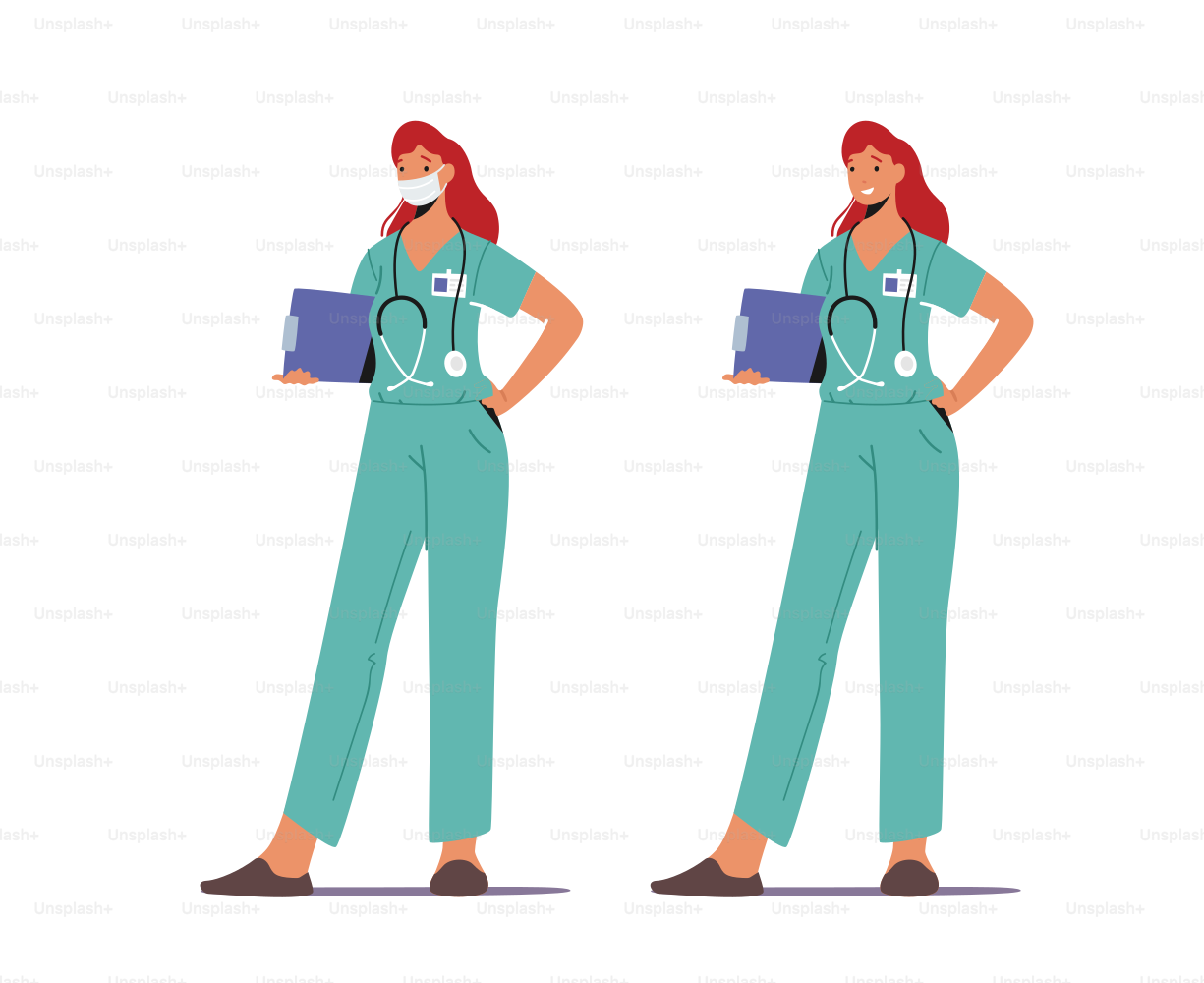Hospital Healthcare Staff at Work. Medicine Profession, Occupation. Female Doctor in Medical Robe with Stethoscope Holding Notebook in Hands Stand in Clinic Chamber. Cartoon People Vector Illustration