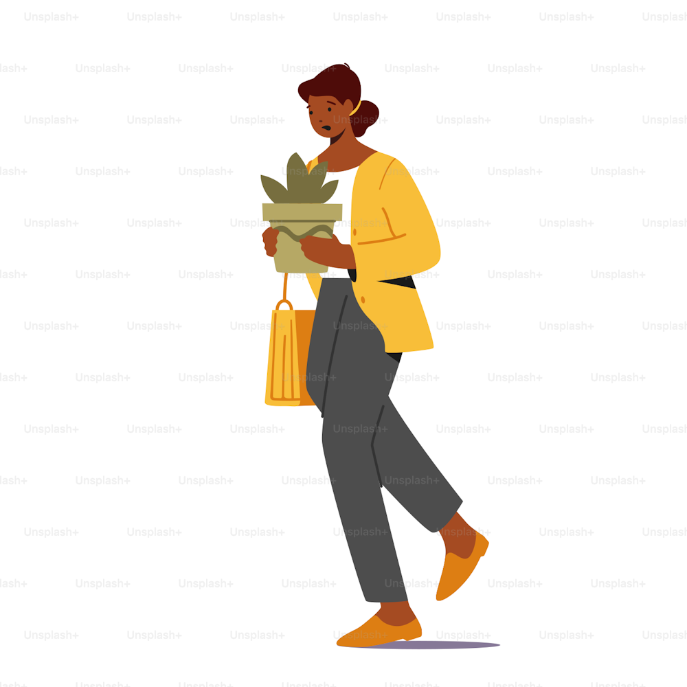Female Character Worker with Stuff in Hands Leaving Workplace, Fired from Work. Stressed Woman Employee Intern Suffering From Gender Discrimination or Unfair Criticism. Cartoon Vector Illustration