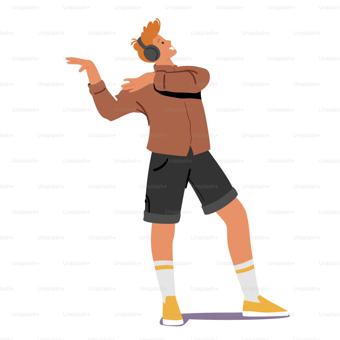 Young Man in Headphones Listen Music. Male Character Wearing Earphones Enjoying Sound Composition and Dance Isolated on White Background, Relaxing Sparetime, Leisure. Cartoon Vector Illustration