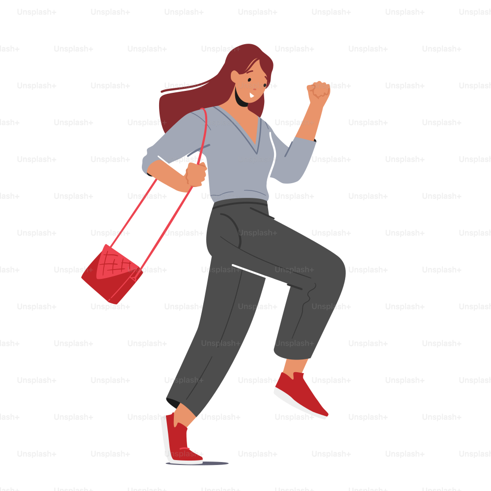 Student, Office Worker, Businesswoman Character Hurry, Running Girl with Handbag Late at Bus, Shopping Sale, Work or University due to Oversleep or Traffic Jam. Cartoon People Vector Illustration