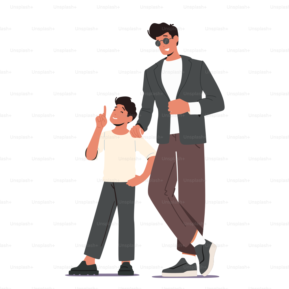 Happy Family Characters Fashioned Young Father with Child Isolated on White Background. Dad and Son Spend Time Together, Communicate, Having Fun, Fatherhood Concept. Cartoon People Vector Illustration