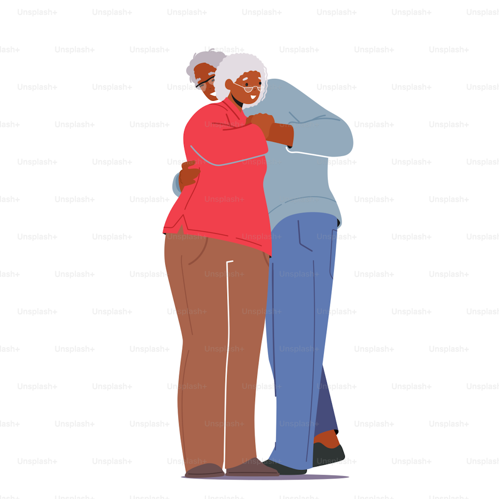 Seniors Love Concept, Happy Old Man and Woman Embracing and Hugging. Loving Elderly Couple Romantic Relations. Aged Characters Dating, Connection, Romance Feelings. Cartoon People Vector Illustration