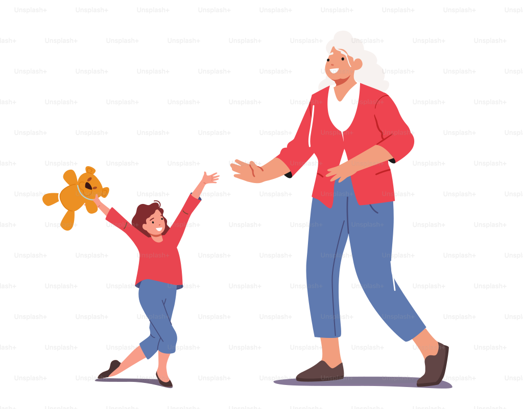 Happy Grandmother and Granddaughter Characters Meeting. Kid Visit Granny Concept, Girl Coming to Grandmom Home on Vacation or Holidays Isolated on White Background. Cartoon People Vector Illustration