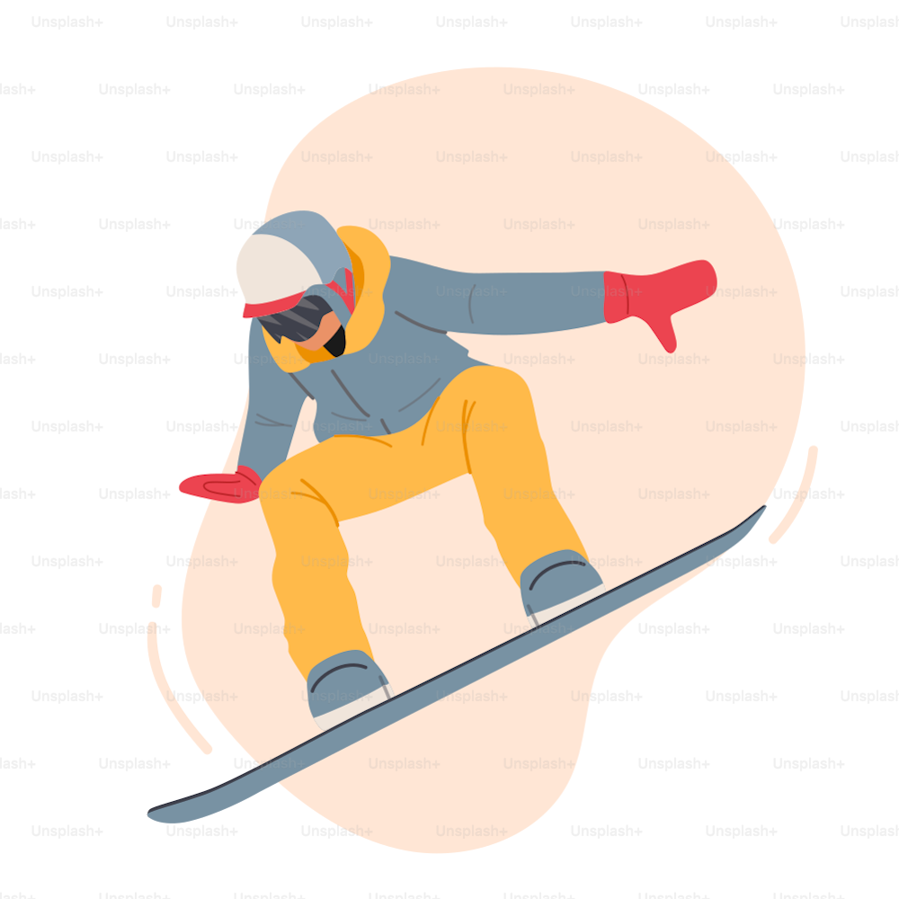 Wintertime Activity and Extreme Outdoors Snowboarding Sport. Young Woman in Warm Sportive Costume Making Jumping Stunt with Snowboard. Sportswoman Training or Relaxing. Cartoon Vector Illustration