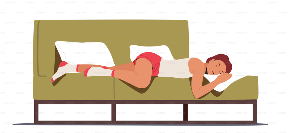Laziness, Fatigue, Apathy or Depression Concept. Female Character Sleeping, Young Lazy Woman Sleep on Bed in her Bedroom. Apathetic Girl Cannot Get Out on Weekend. Cartoon People Vector Illustration