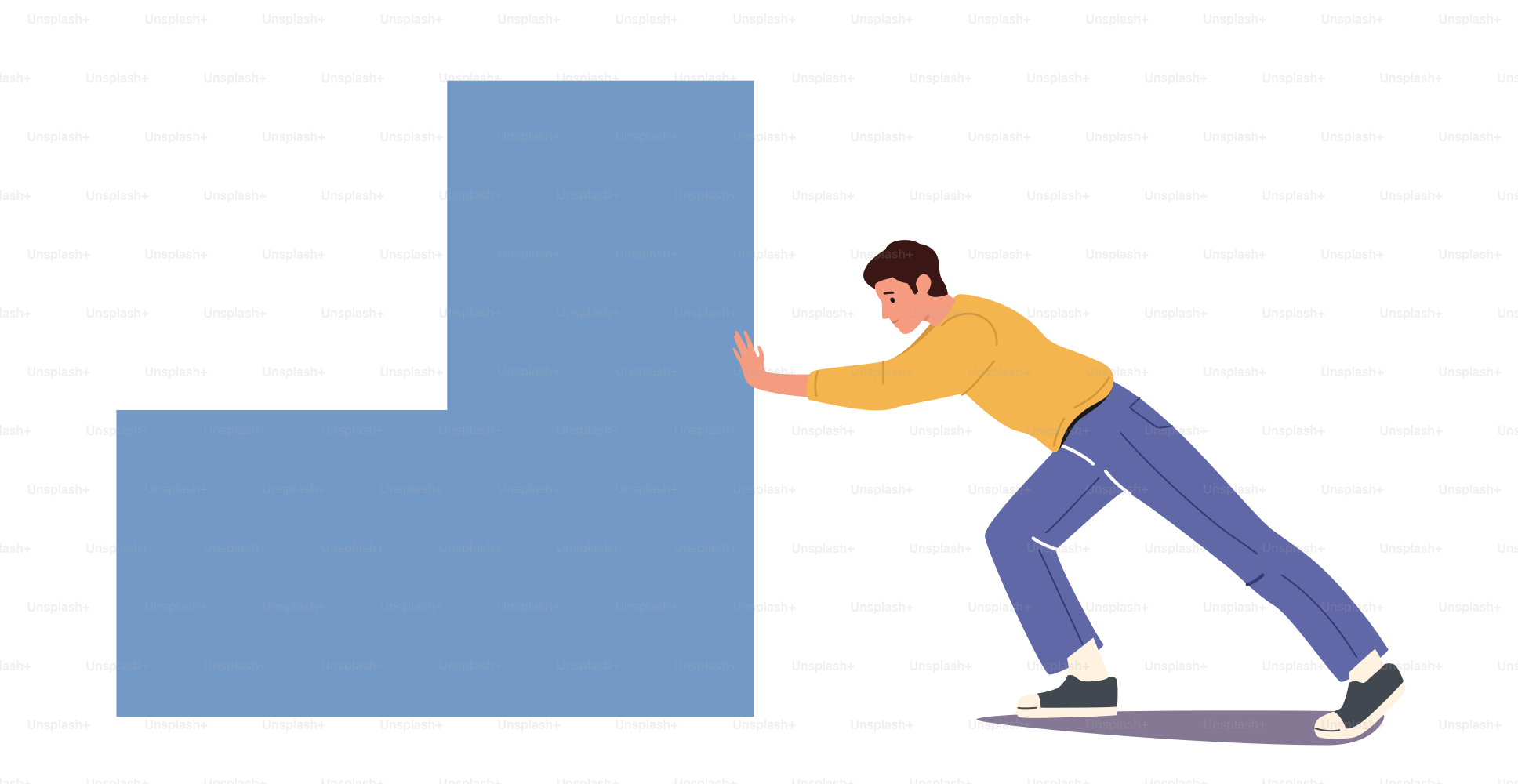 Business Task Solution and Achievement Concept.. Male Character Pushing Huge Geometric Figure Shape Isolated on White Background. Effort, Hardworking, Challenge. Cartoon People Vector Illustration