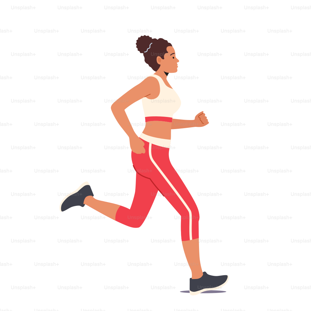 Sport Activity, Jogging and Healthy Lifestyle Exercise. Happy Female Character Run Isolated on White Background. Athletic Woman in Sports Wear Running Marathon or Sprint. Cartoon Vector Illustration