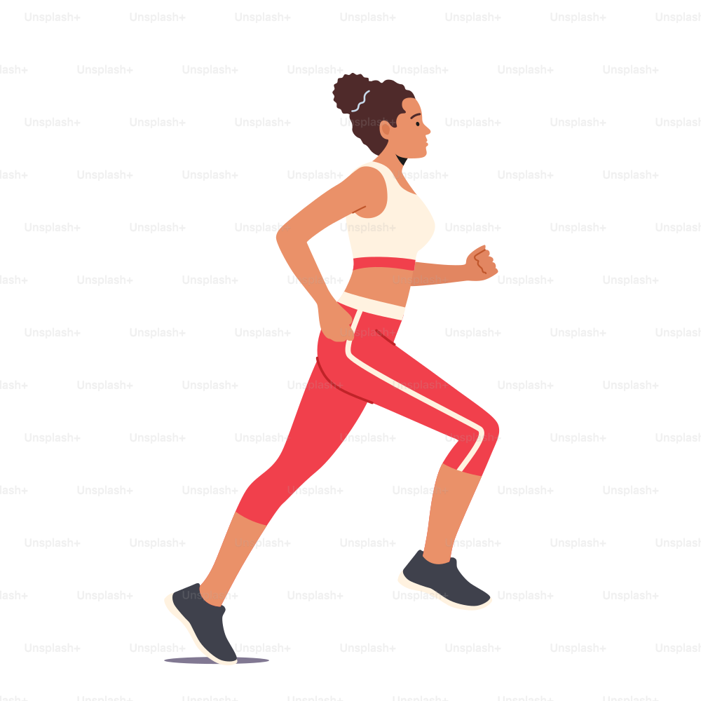 Happy Female Character Run Isolated on White Background. Athletic Woman in Sports Wear Running Marathon or Sprint. Sport Activity, Jogging and Healthy Lifestyle Exercise. Cartoon Vector Illustration