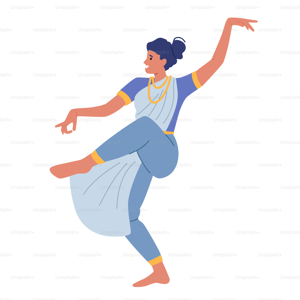 Indian Dancer Woman Performing Traditional Dance of Asian Culture. Bollywood Performance, Movie, Dancing Classes. Female Character in National Costume. Cartoon People Vector Illustration