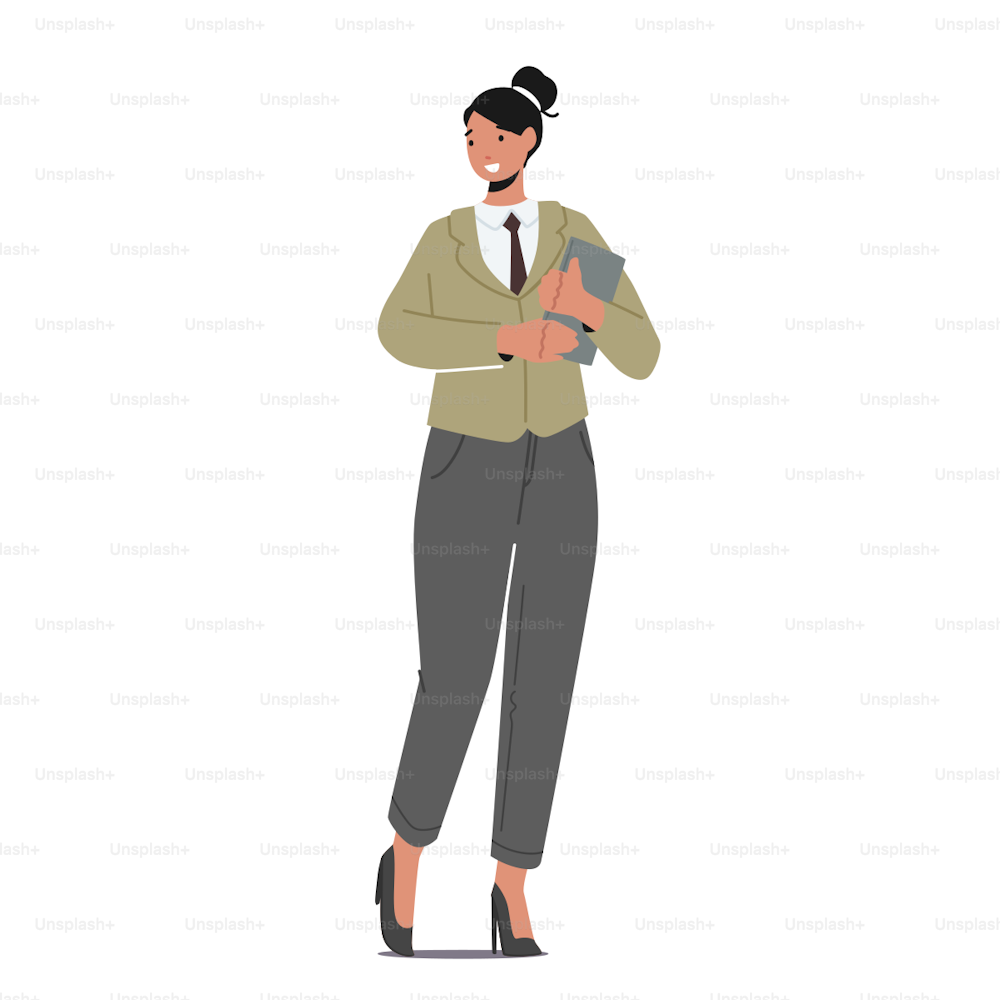 Businesswoman in Casual Clothes. Female Character in White Shirt, Formal Blouse and Pants Isolated on White Background. Single Woman Positive and Friendly Person. Cartoon People Vector Illustration