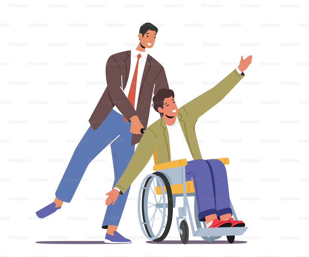 Successful Project Deal Victory Goal Achievement. Healthy and Disabled Business Colleagues Fun in Office. Male Businesspeople Characters Rejoice for Good Job done. Cartoon Vector Illustration