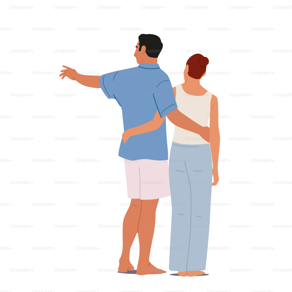Loving Couple Hug Back View, Romantic Relations Concept. Happy Man Woman Embracing and Hugging. Lovers Characters Dating, Male and Female Love Connection, Romance. Cartoon People Vector Illustration