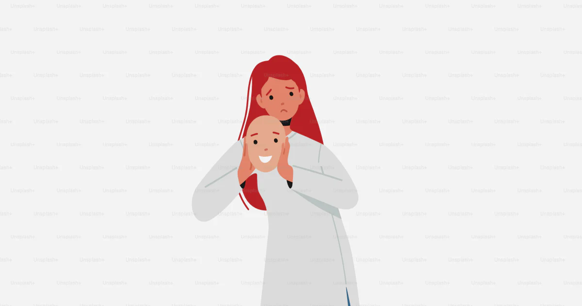Sad Woman Covering Face With Smiling Mask Expressing Opposite Emotion sad-woman-covering-face-with-smiling-mask-expressing-opposite-emotion