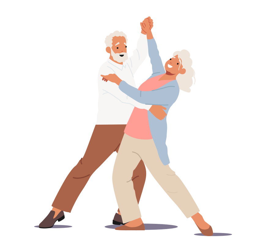 Old Cheerful Couple Dancing, Senior Characters Dance Leisure, Hobby. Elderly People Active Lifestyle, Aged Man and Woman Relations, Spend Time Together, Dating. Cartoon People Vector Illustration