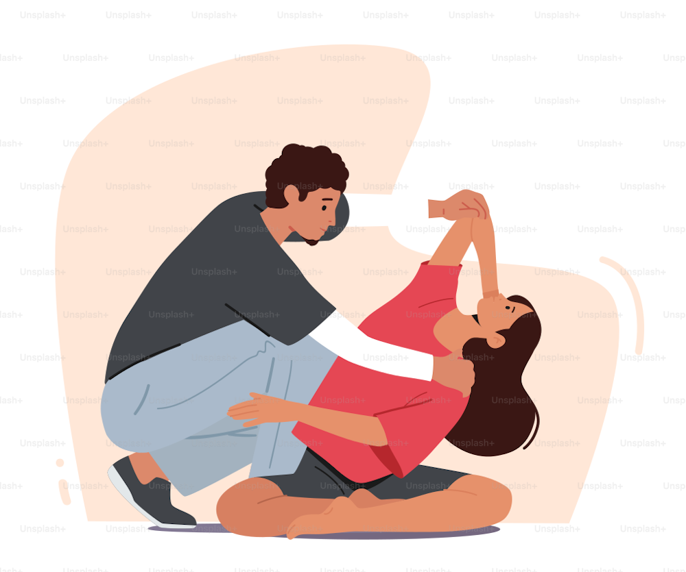Doctor Osteopath Character Doing Massage Procedure to Client. Professional Healer Adjust Spine Of Woman Sitting On Floor Moving her Hands and Elbow Behind of Head. Cartoon People Vector Illustration