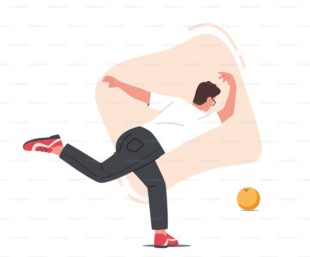 Man Player Throw Ball on Lane Hit Pins. Bowler Male Character Spend Time on Weekend Playing in Bowling Club. Leisure, Active Lifestyle, Sparetime, Sports Recreation. Cartoon Vector Illustration