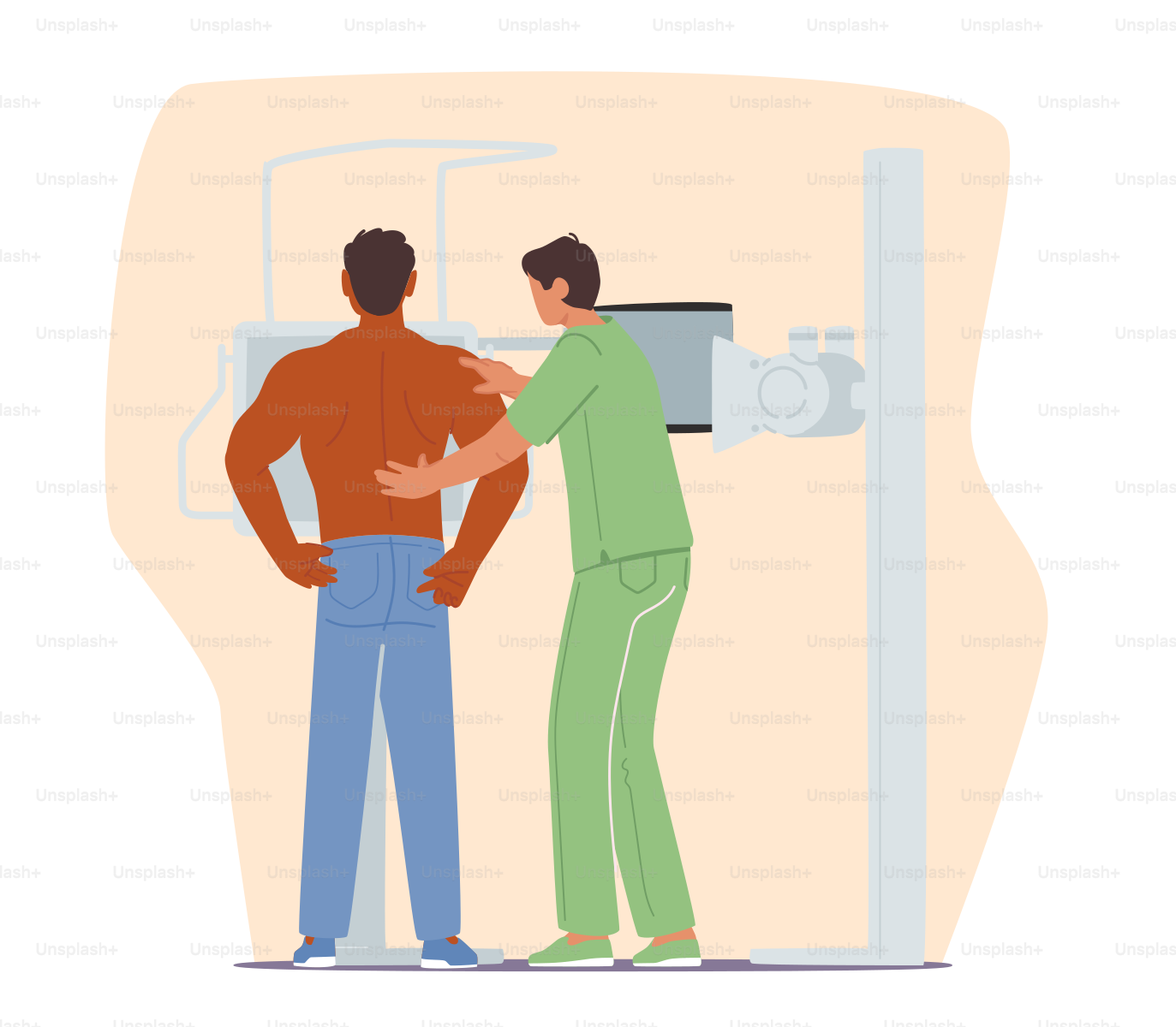 엑스레이 의학 진단, 폐병학 방사선학 몸 스캐너 장비 참을성 있는 질병 검진을 위한 장비. 폐 진단을 위해 흉부 스캔 이미지를 만드는  환자 캐릭터. 만화 사람들 벡터 일러스트레이션 벡터 – Unsplash의 의사 이미지, image size:3000x2621