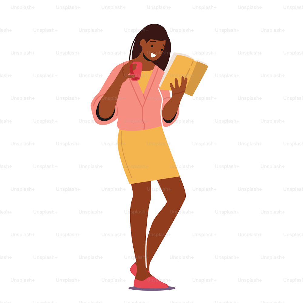 Bildung, Lesen Hobby Konzept. Junge afrikanische Frau Charakter las Buch isoliert auf weißem Hintergrund. College- oder Universitätsstudenten bereiten sich auf die Prüfung vor und erwerben Wissen. Cartoon-Vektor-Illustration