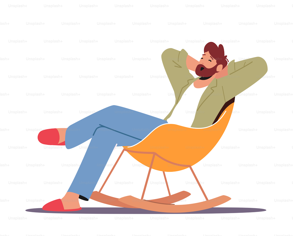 Relaxed Male Character In Home Clothes And Slippers Sitting In Comfortable Chair Yawning, Man Leisure At Home After Work Or Weekend. Relaxing Sparetime. Cartoon People Vector Illustration
