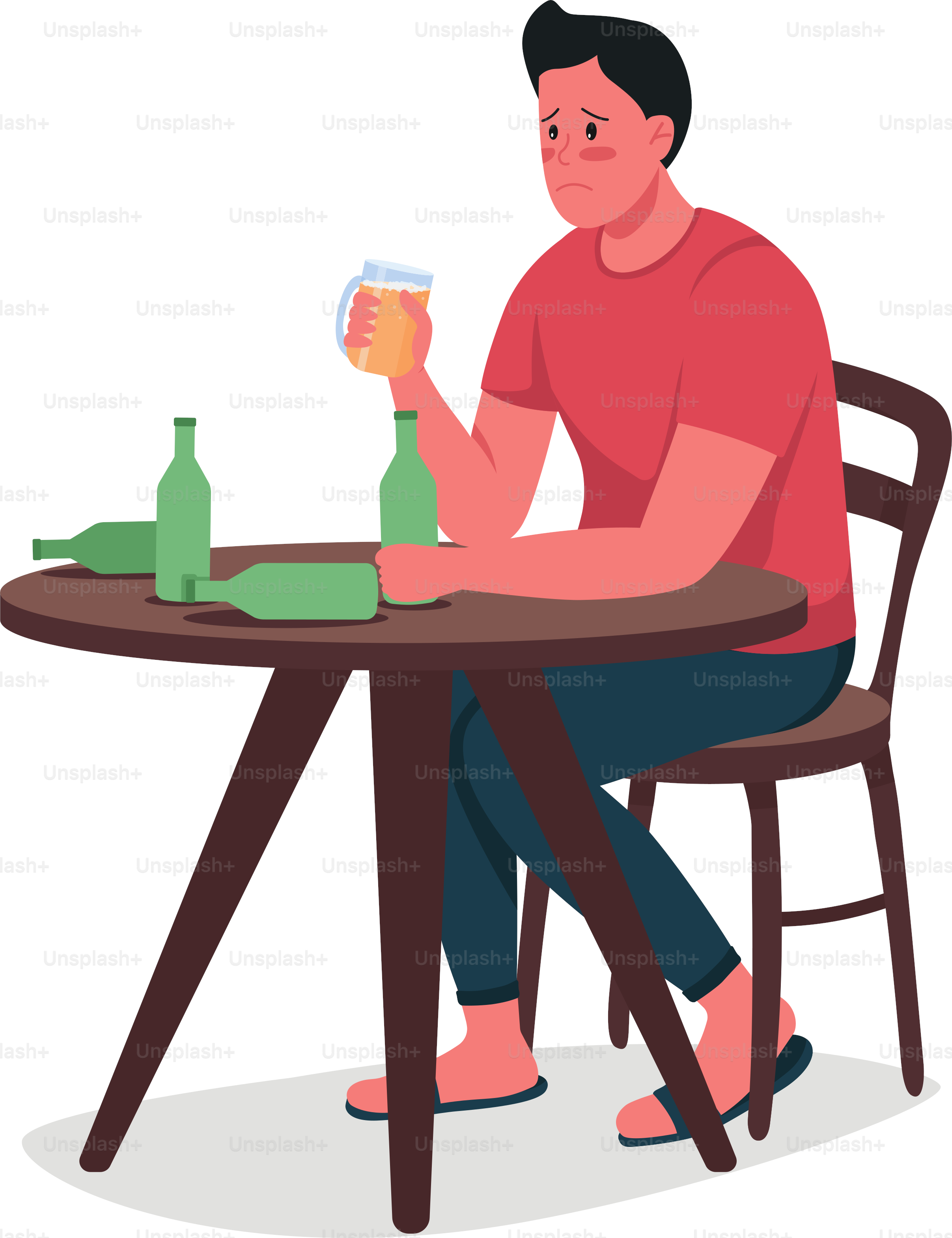 Alcoholic man flat color vector detailed character. Bad toxic habit. Sad guy. Dependence on alcohol. Substance abuse isolated cartoon illustration for web graphic design and animation