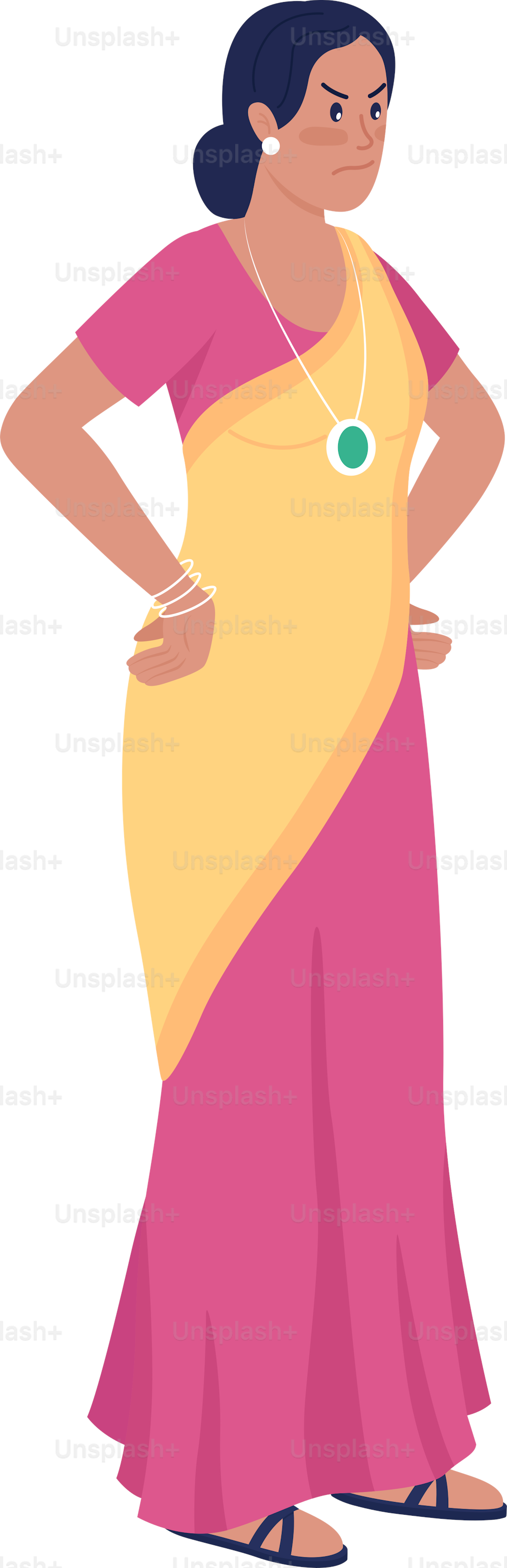 Upset stressed woman semi flat color vector character. Standing figure. Full body person on white. Problems and stress isolated modern cartoon style illustration for graphic design and animation