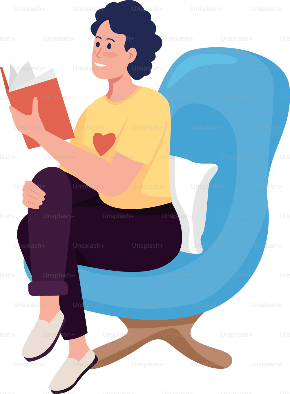 Volunteer reading semi flat color vector character. Posing figure. Full body person on white. Social service worker isolated modern cartoon style illustration for graphic design and animation