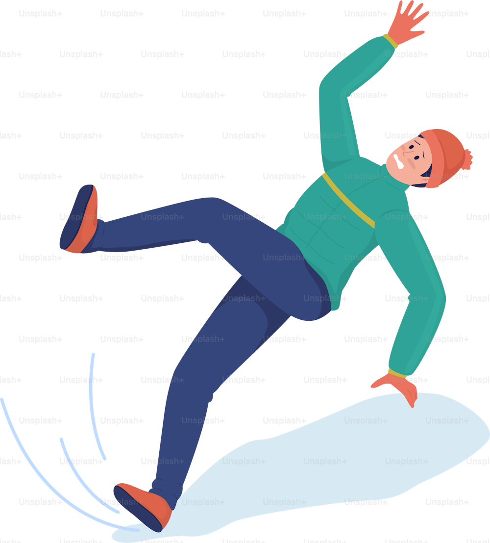Falling man semi flat color vector character. Male figure. Full body person on white. Slippery weather in winter isolated modern cartoon style illustration for graphic design and animation