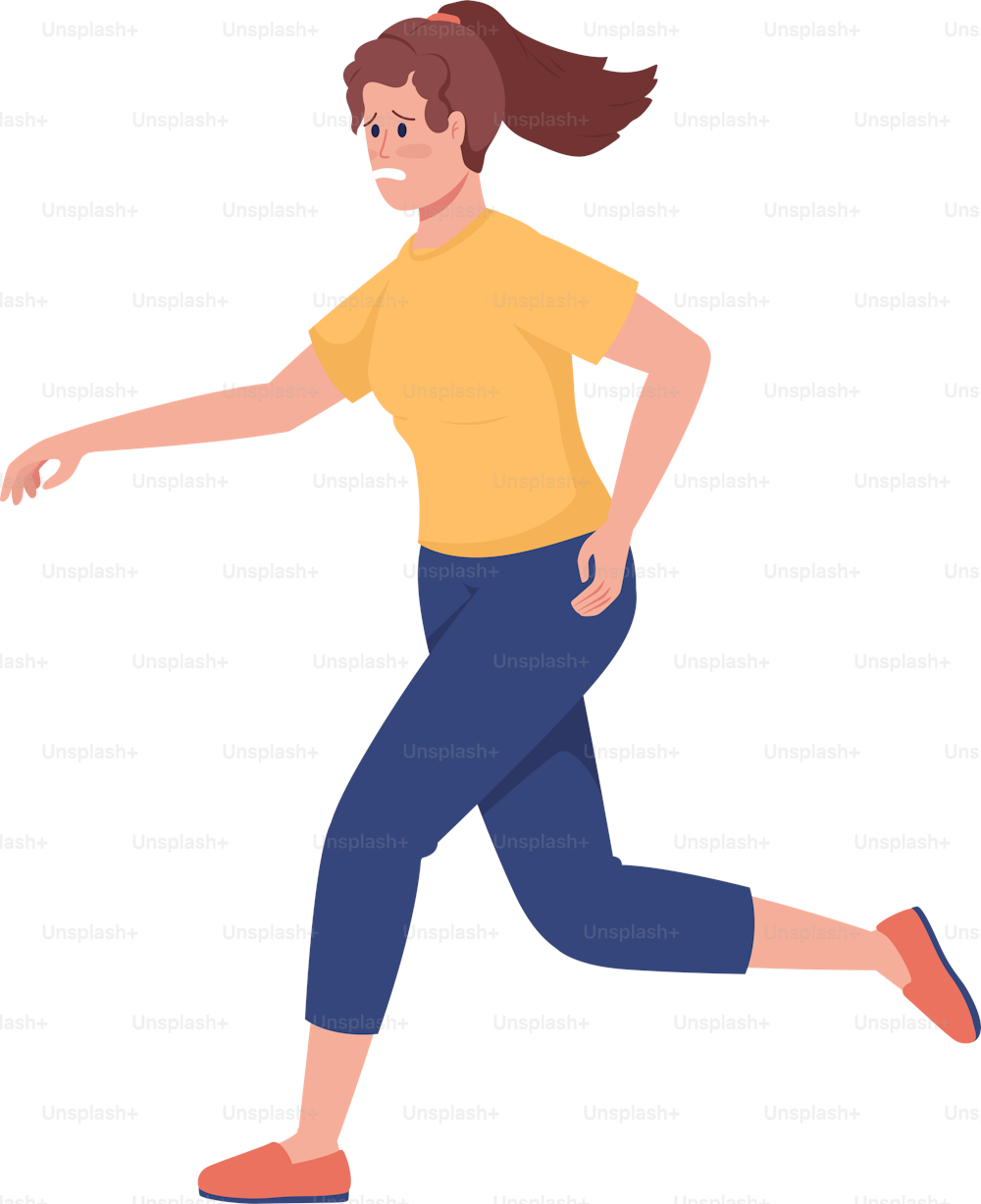 Worried girl semi flat color vector character. Running figure. Full body person on white. Everyday life situation isolated modern cartoon style illustration for graphic design and animation