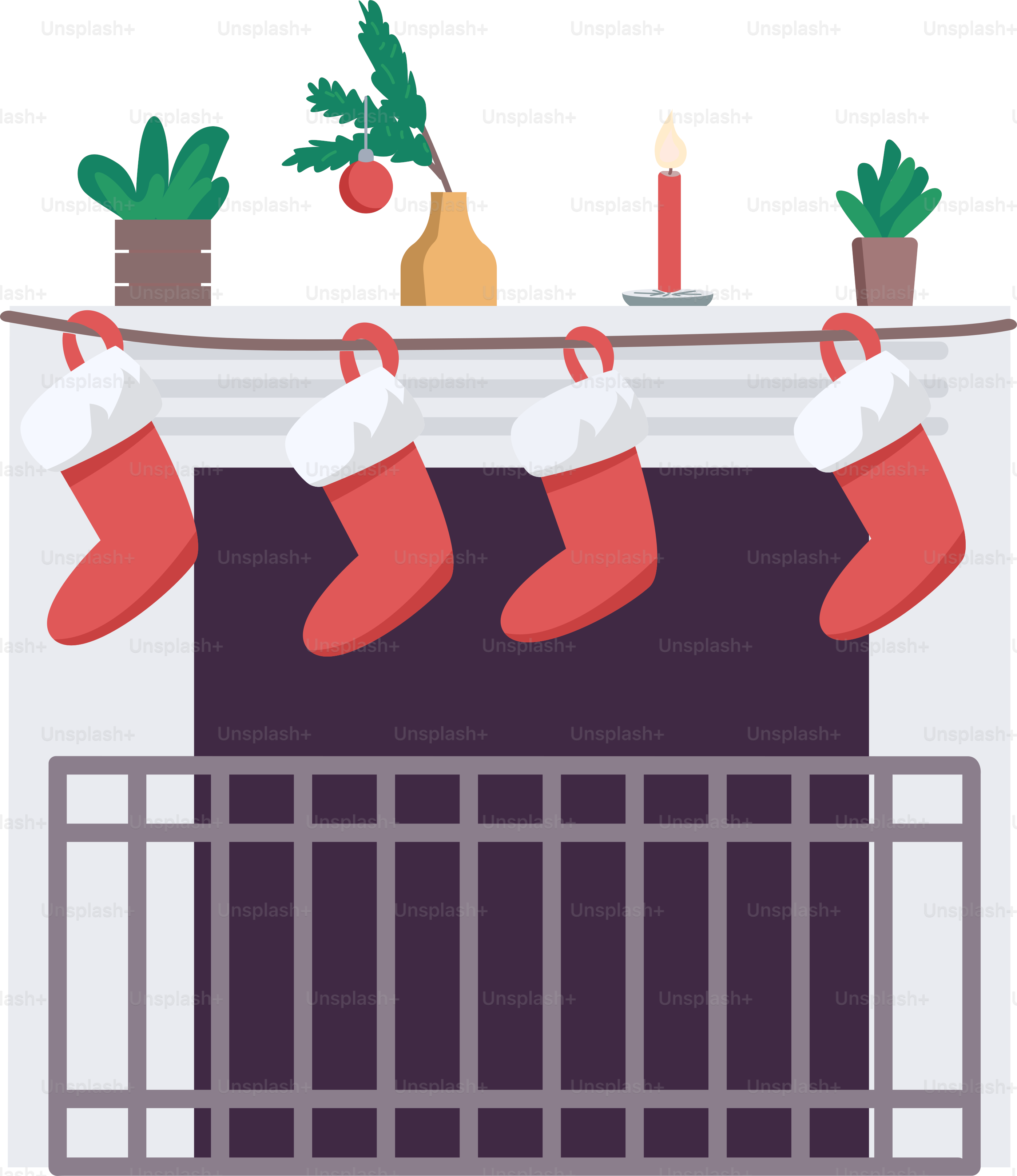 Decorated fireplace semi flat color vector object. Full sized item on white. Interior item. Part of house arrangement simple cartoon style illustration for web graphic design and animation