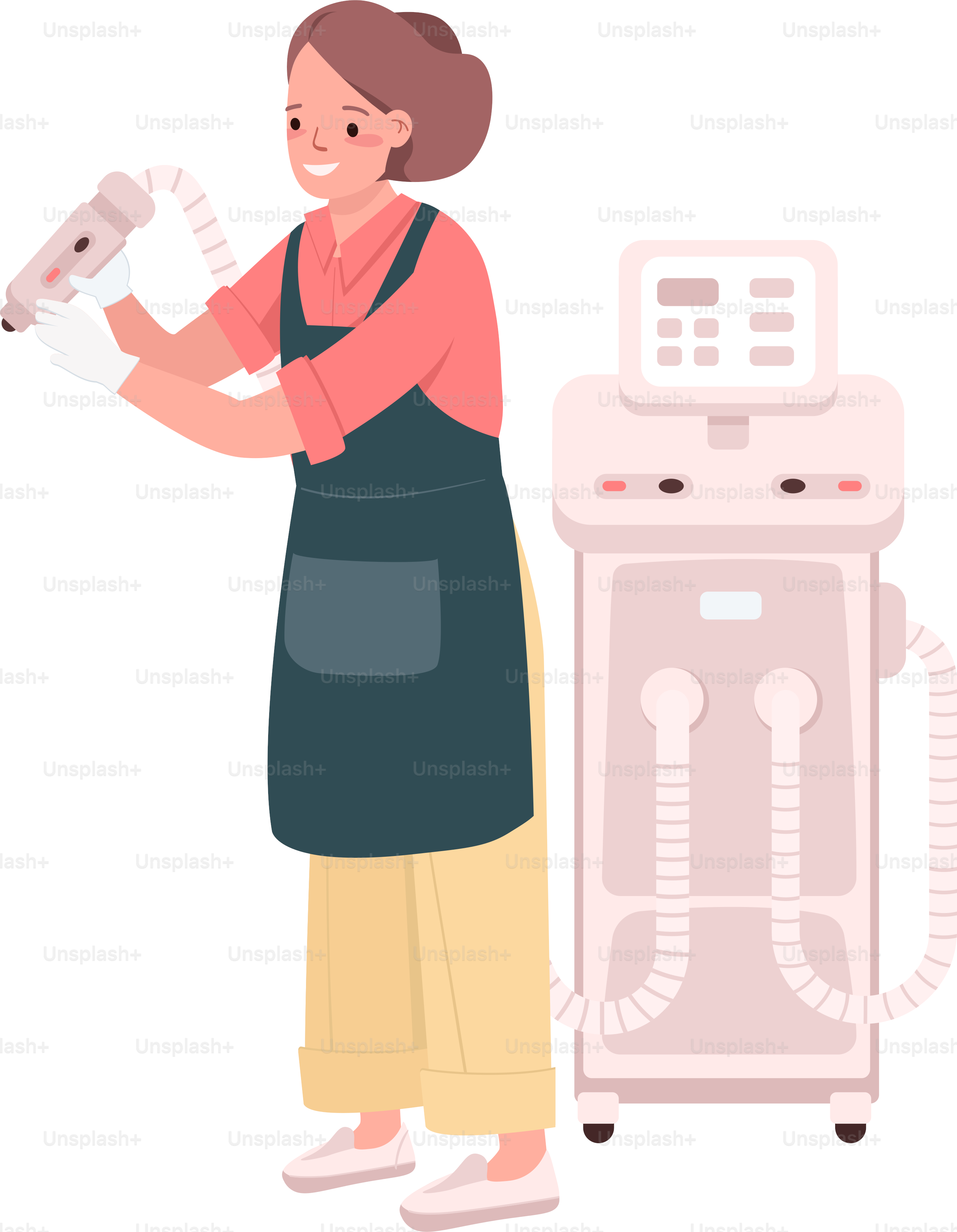 Técnico que utiliza aerógrafo para rociar caracteres vectoriales de color semiplano de color tostado. Persona de cuerpo completo sobre blanco. Salón de bronceado simple ilustración estilo dibujos animados para diseño gráfico web y animación