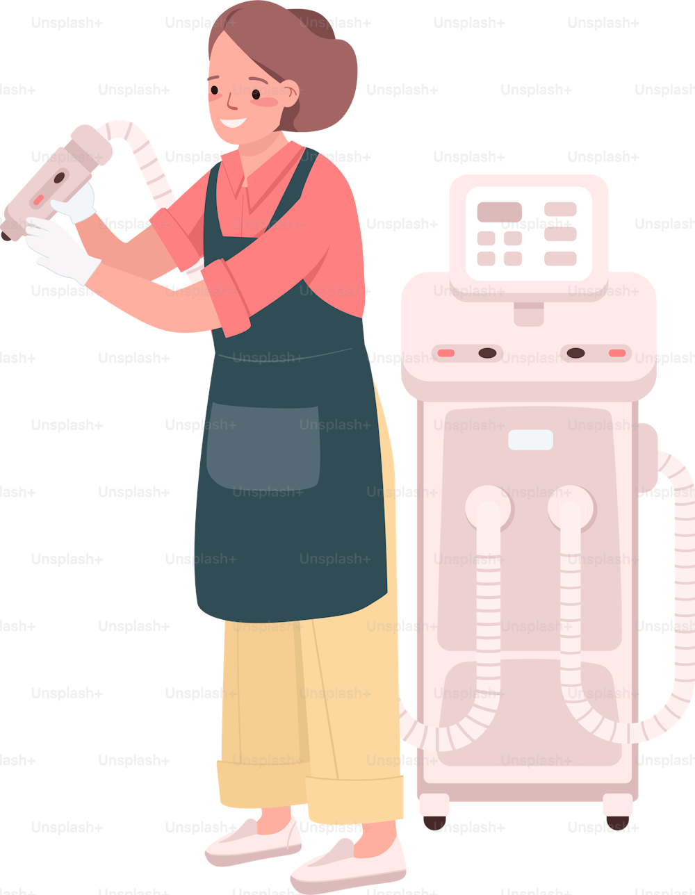 Technician using airbrush for spraying tan semi flat color vector character. Full body person on white. Tanning salon simple cartoon style illustration for web graphic design and animation