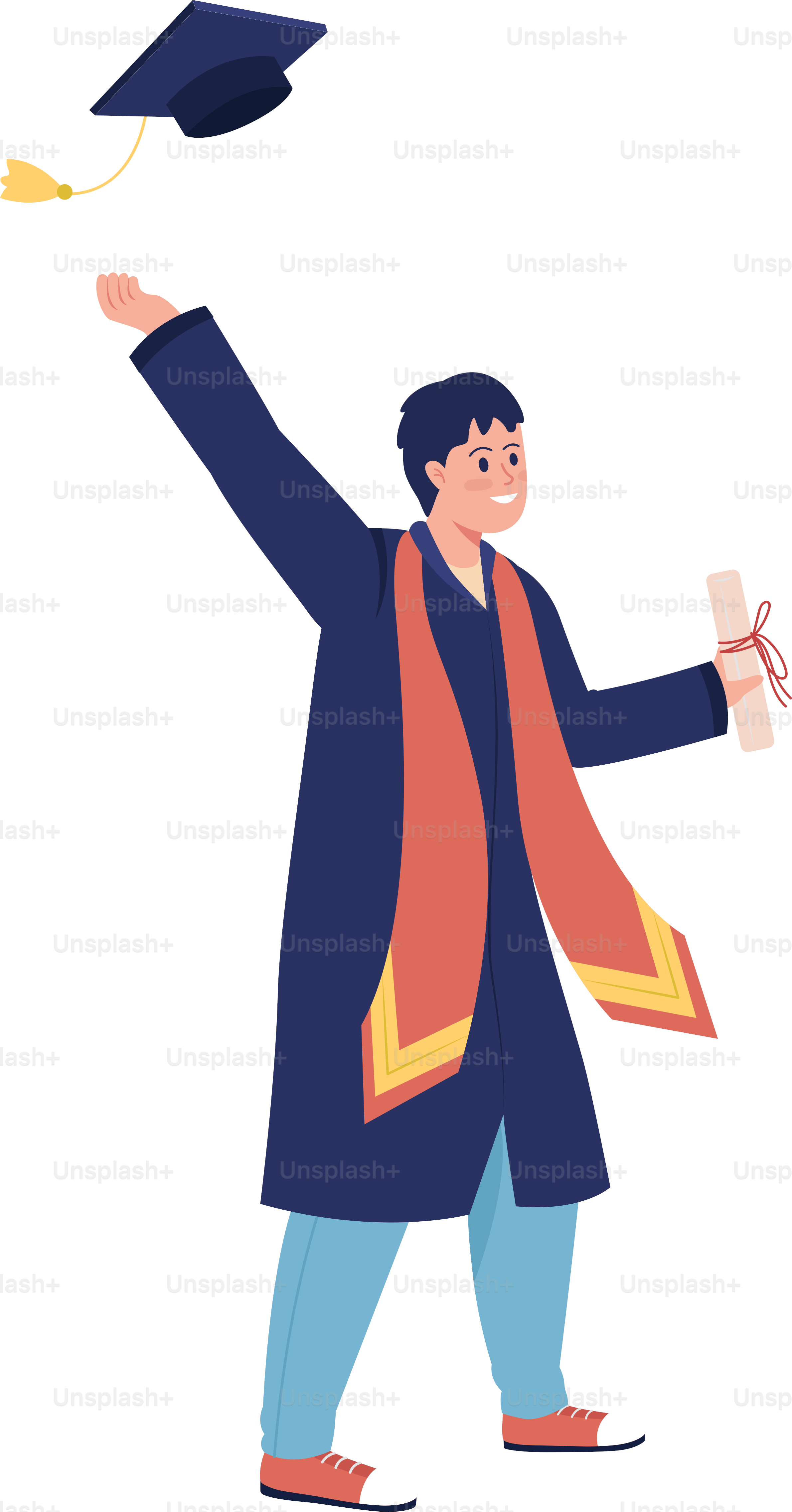 Happy school graduate semi flat color vector character. Standing figure. Full body person on white. Festive celebration simple cartoon style illustration for web graphic design and animation