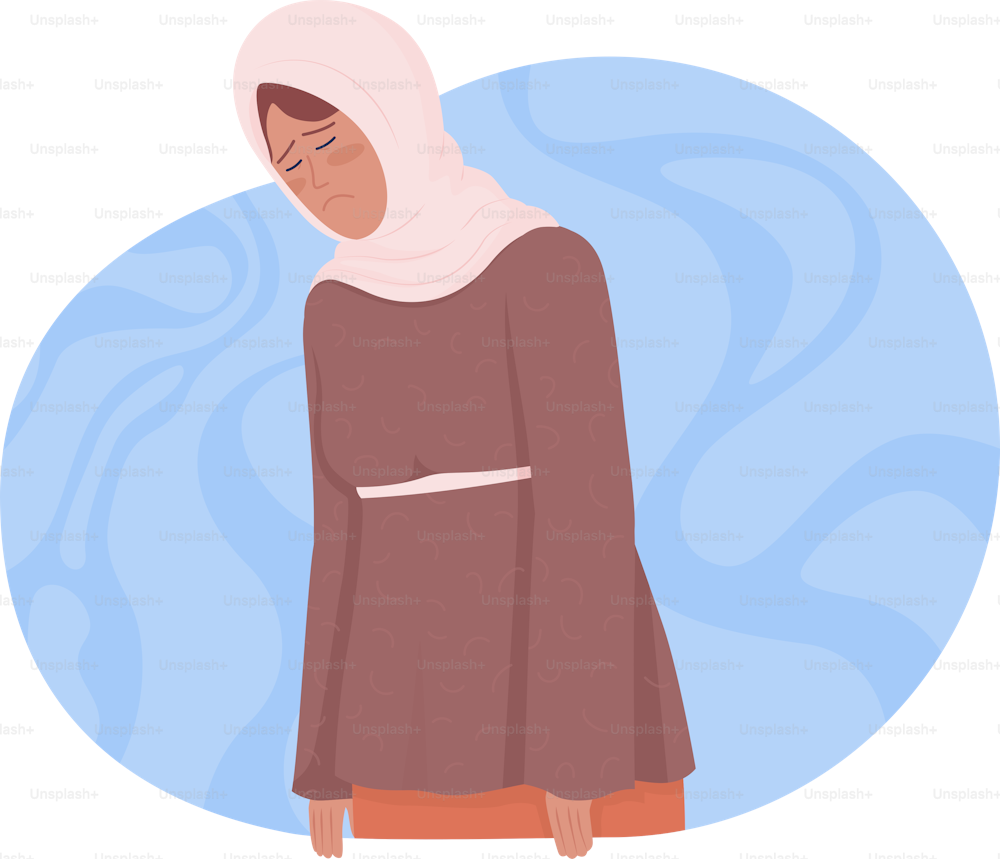 Feeling sad 2D vector isolated illustration. Depressed flat character on cartoon background. Melancholic lady. Woman feeling down and blue colourful scene for mobile, website, presentation