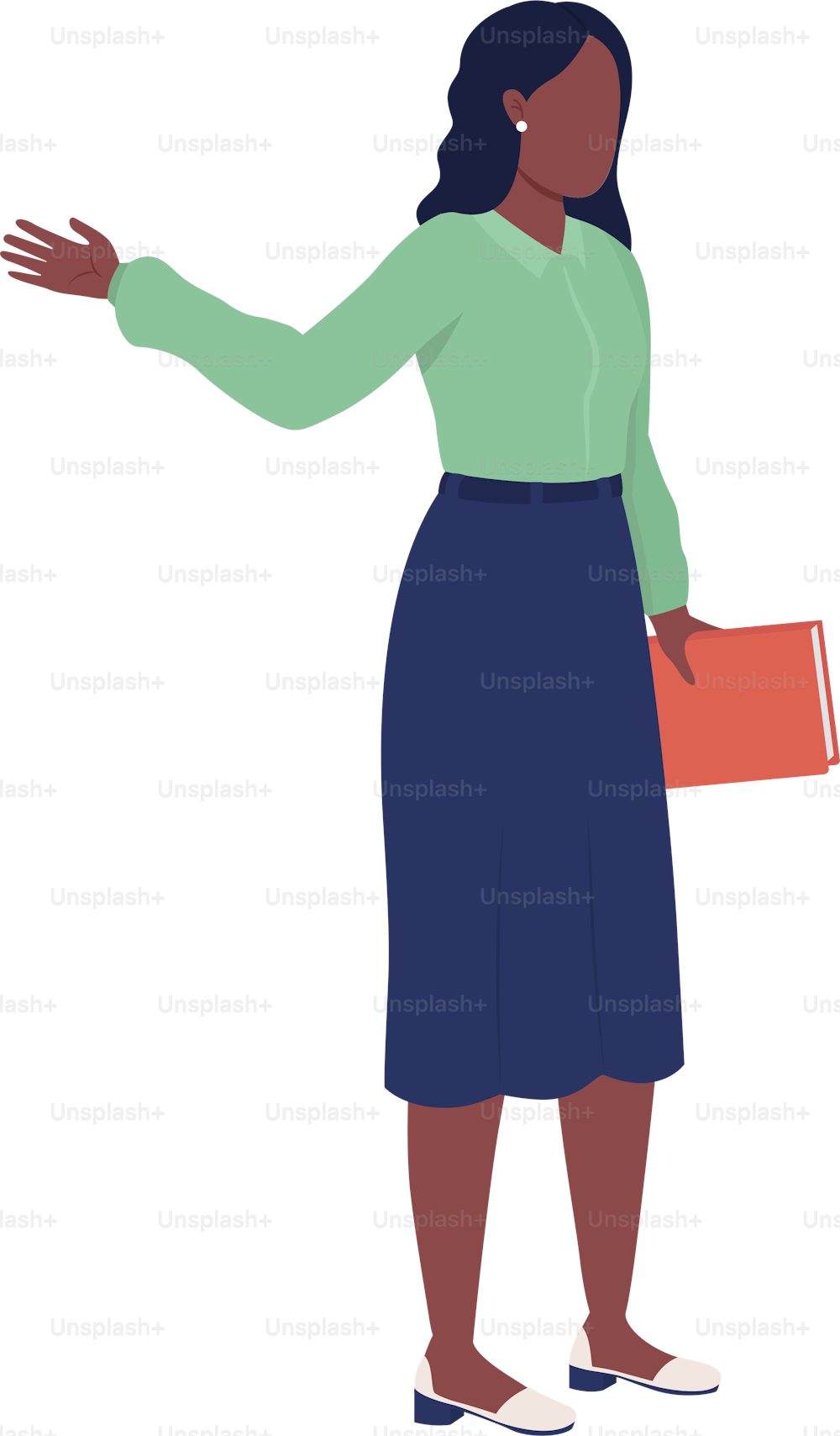 Female middle school teacher semi flat color vector character. Posing figure. Full body person on white. Teaching pupils in class simple cartoon style illustration for web graphic design and animation