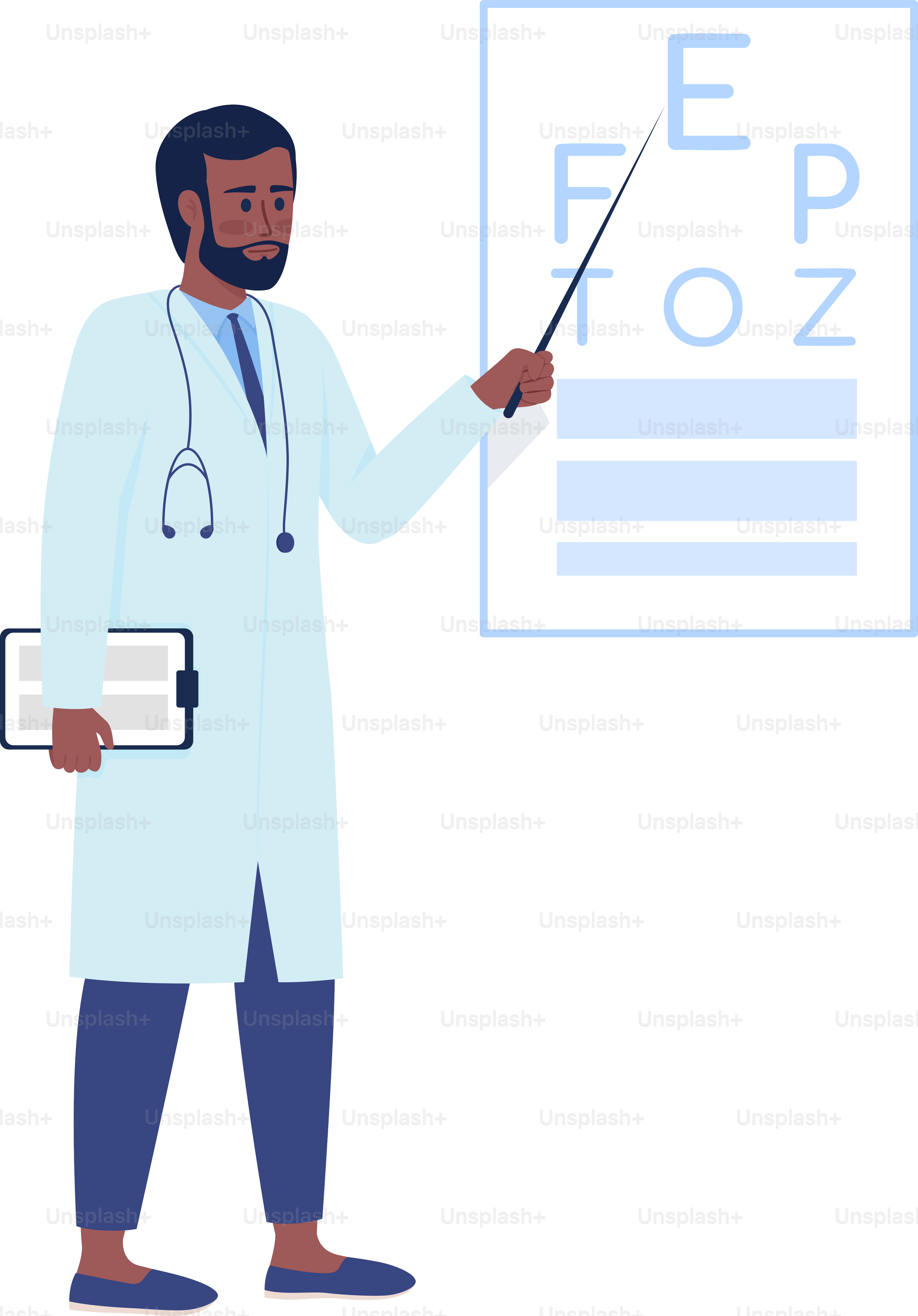 Ophthalmologist semi flat color vector character. Standing figure. Full body person on white. Simple cartoon style illustration for web graphic design and animation. Comfortaa font used