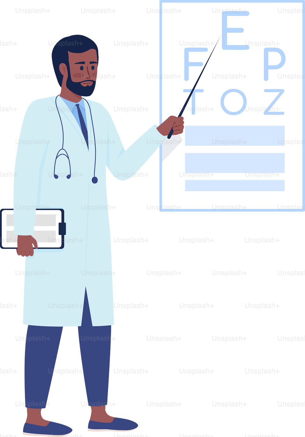 Ophthalmologist semi flat color vector character. Standing figure. Full body person on white. Simple cartoon style illustration for web graphic design and animation. Comfortaa font used