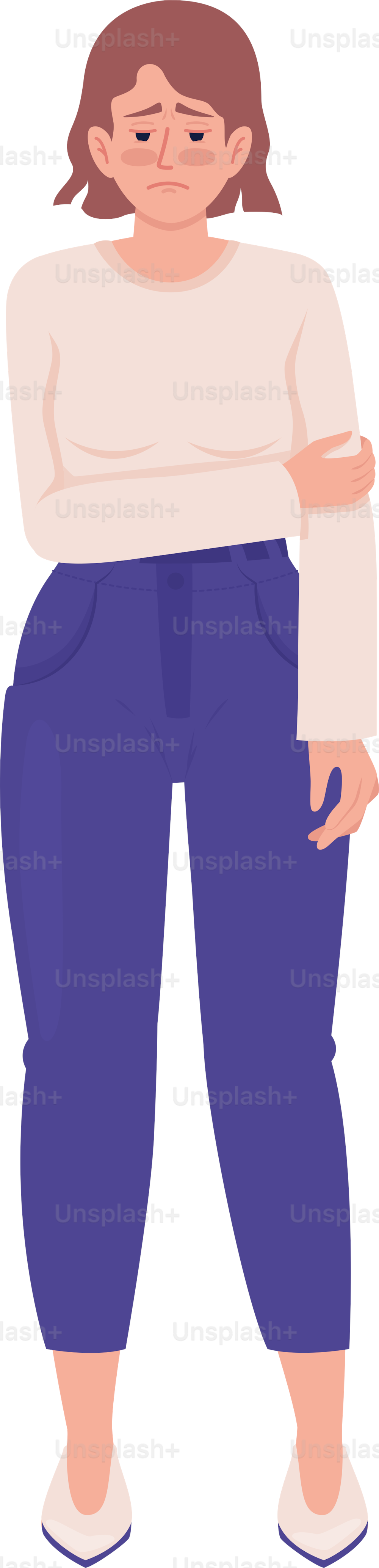 Woman suffering from depression semi flat color vector character. Editable figure. Full body person on white. Mental health simple cartoon style illustration for web graphic design and animation