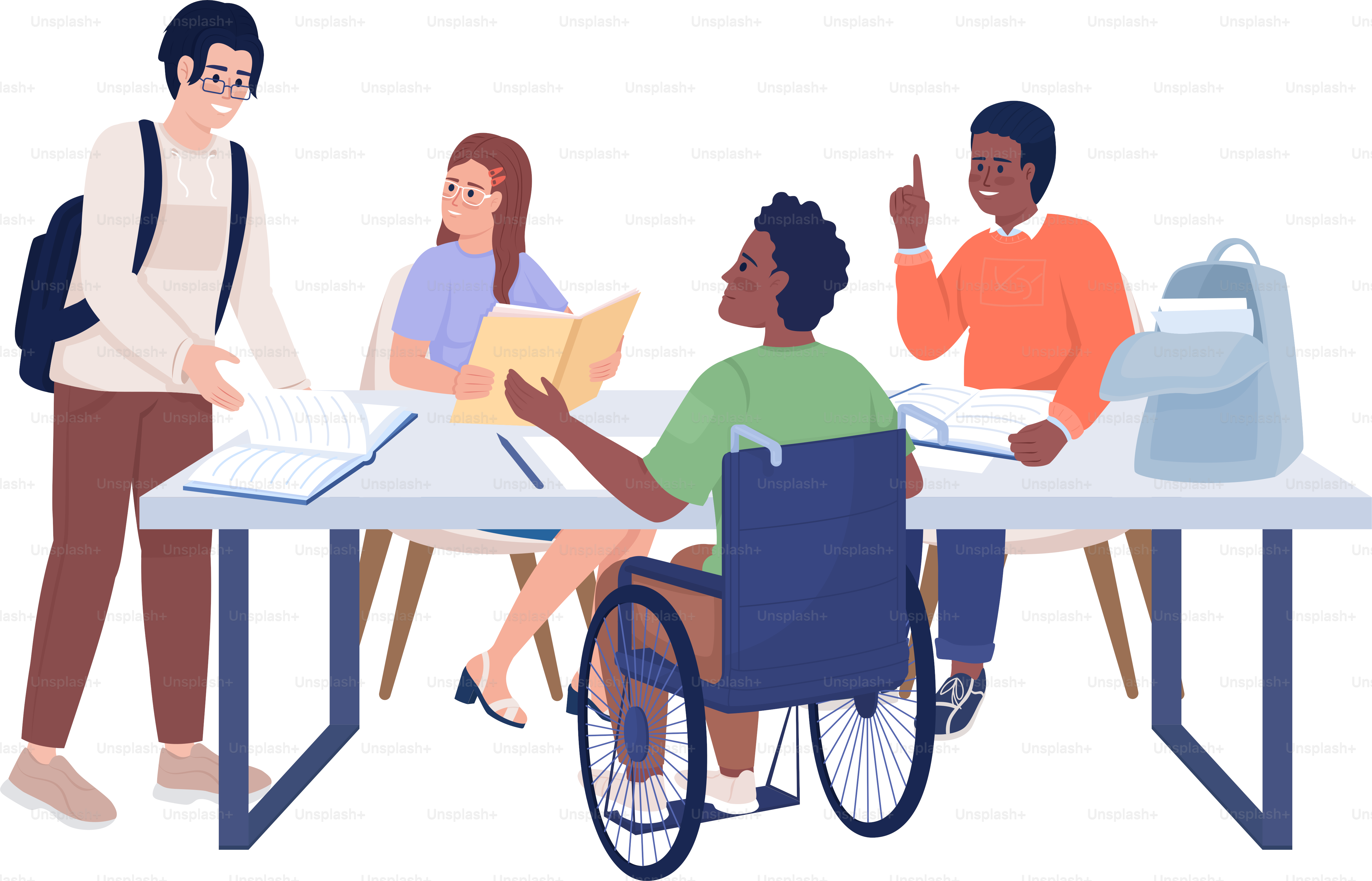 Group of school children semi flat color vector characters. Editable figures. Full body people on white. Collaboration simple cartoon style illustration for web graphic design and animation