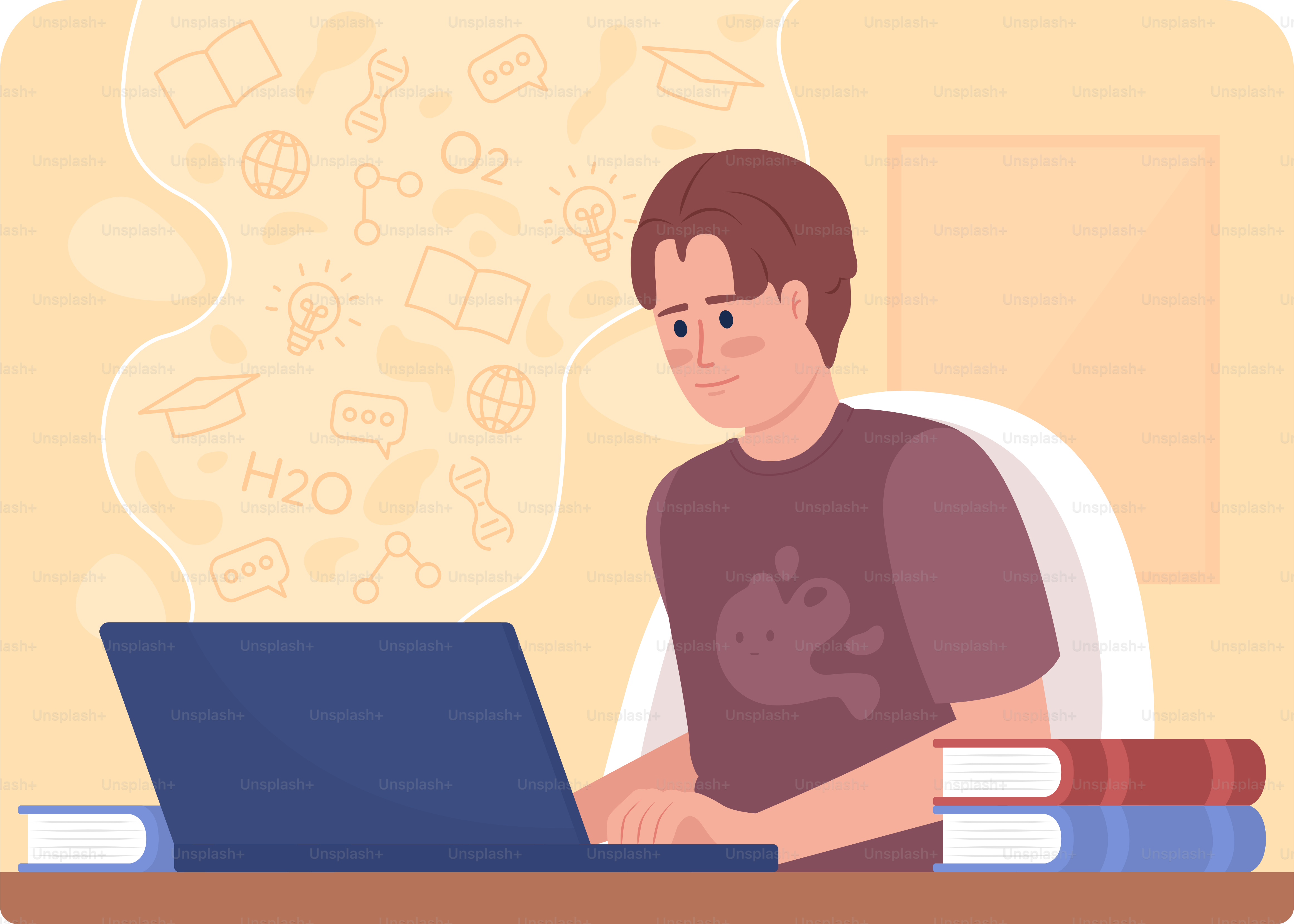 After school education 2D vector isolated illustration. Knowledge seeker. High school student flat character on cartoon background. Colourful editable scene for mobile, website. Quicksand font used