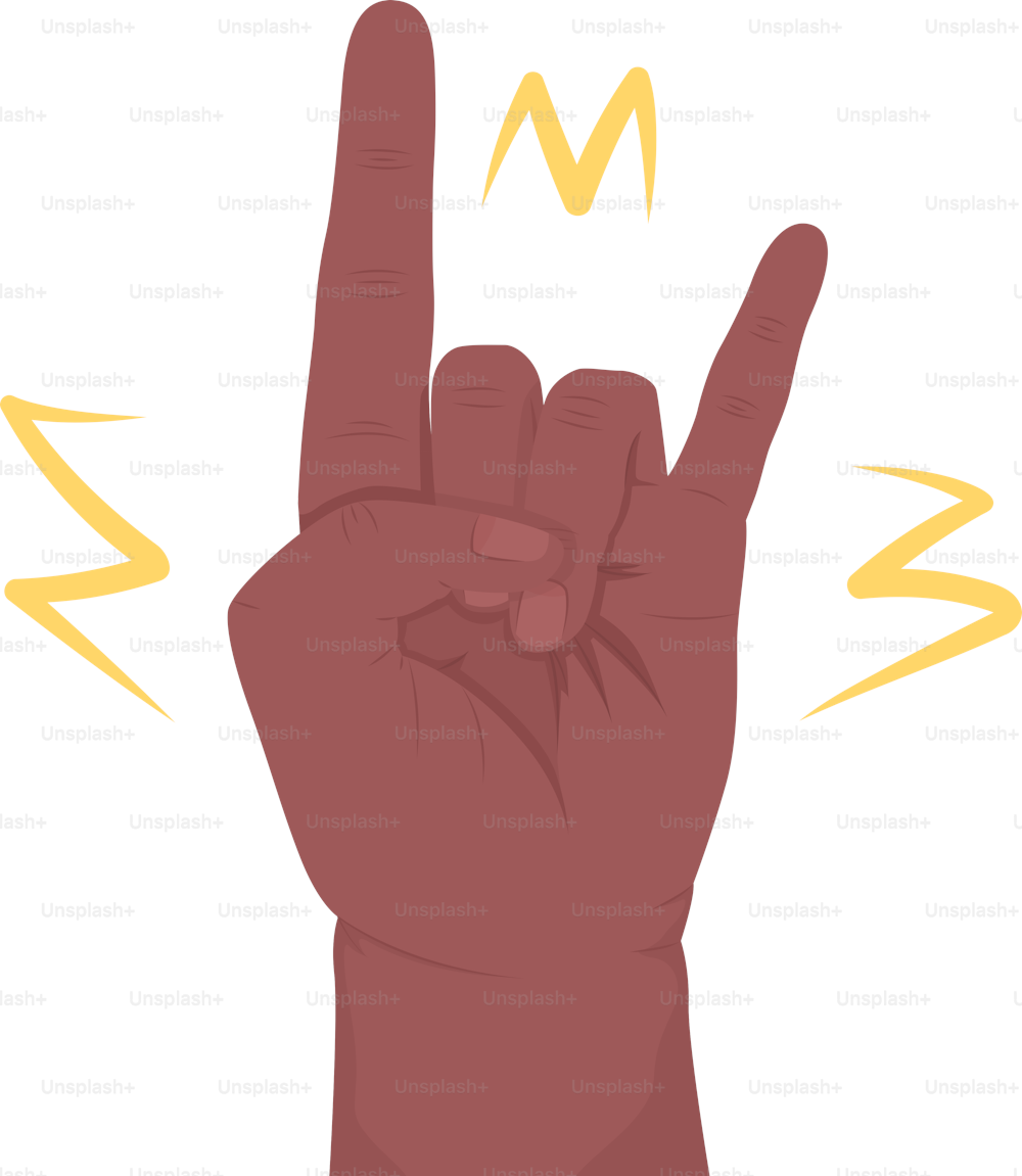 Rock music fan semi flat color vector hand gesture. Editable pose. Human body part on white. Sign of horns cartoon style illustration for web graphic design, animation, sticker pack