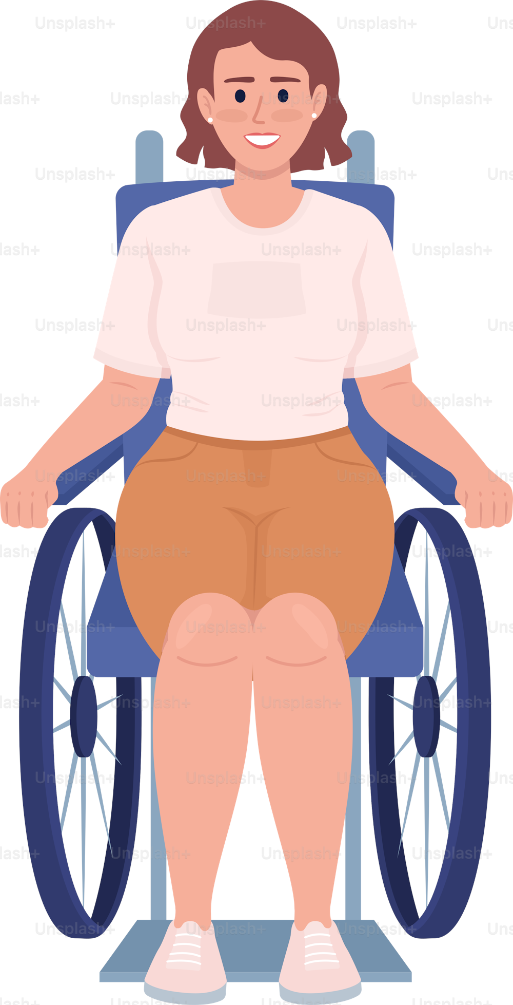 Smiling woman who uses wheelchair semi flat color vector character. Editable figure. Full body person on white. Inclusion simple cartoon style illustration for web graphic design and animation